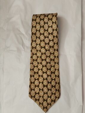Jos. A. Bank 100% Silk Gold Medallion Pattern on Brown Tie